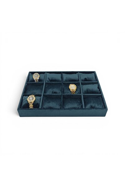 DİJİTAL ÇARŞI MAĞAZACILIK 12'Li Watch Table Watch Organizer Green Green Padded