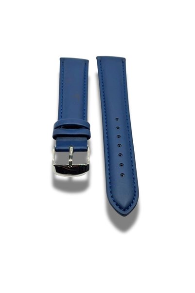 GENUINE LEATHER Curea de ceas din piele albastră de 20 mm cu cataramă clasică argintie
