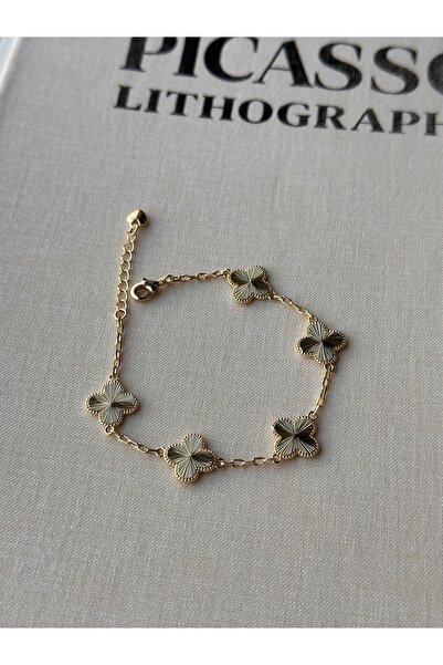 Bade Jewelry Vip Gold Şık Yonca Model Kararmaz Çelik Bileklik