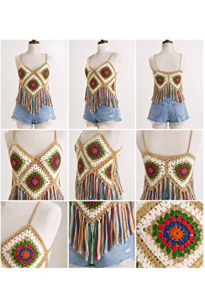 DİBA DESİGN PÜSKÜLLÜ EL ÖRGÜSÜ CROP BLUZ