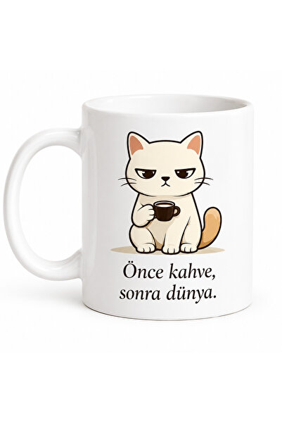 siverek reklam Ceramic Mug with Cat Figure for Coffee Lovers - First the Coff...