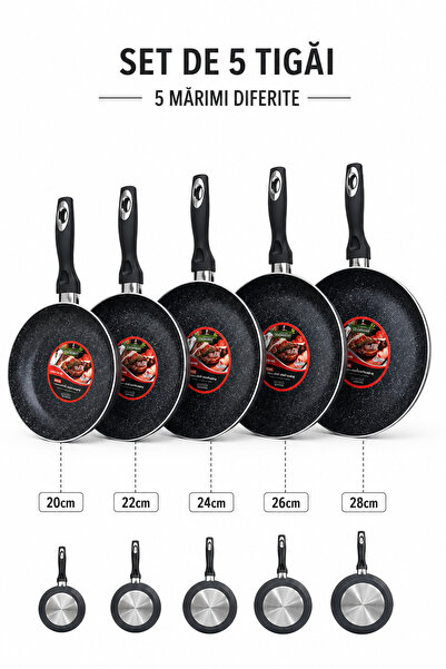 OEM HomeRoy – Set de 5 Tigăi, 20 cm – 22 cm – 24 cm – 26 cm – 28 cm