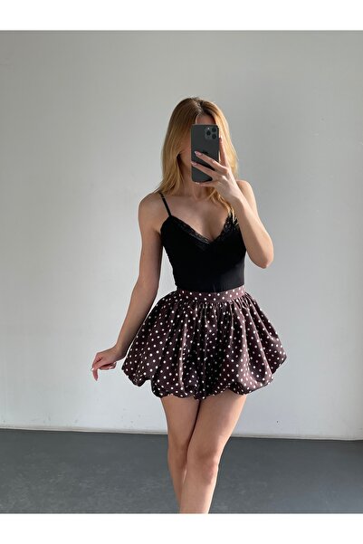 Friday Mood Brown Polka Dot Balloon Skirt with Shorts Inside