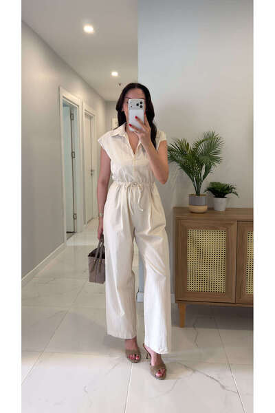 BİRCANÇİL Fones Stone Waist Gathered Jumpsuit