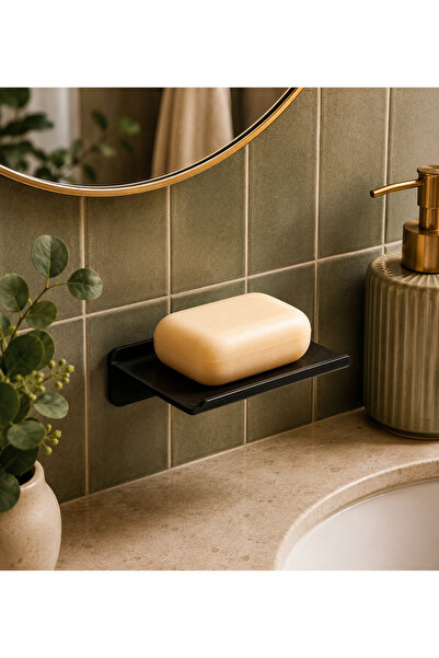YDGR Yapışkanlı Siyah Metal Katı Sabunluk Suya Dayanıklı Banyo Sabun Rafı