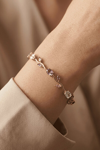 Elika Silver Vintage Colorful Zircon Stone Tulip Bracelet