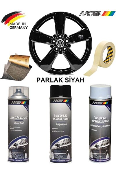 İBTAŞ MOTİP Parlak Siyah Jant Boyama Rötuş Seti Akrilik Sprey Boya + Vernik +...