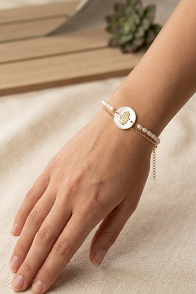 PETEK AKSESUAR 2 Row Natural Stone Pearl Chain Bracelet