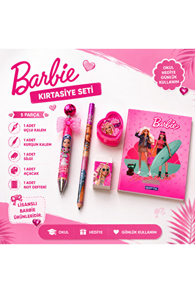 Barbie Lisanslı Kırtasiye Seti | Uçlu Kalem + Kurşun Kalem + Silgi + Açacak +...