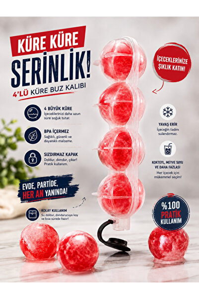 Kinlee 4’lü Küre Buz Kalıbı Büyük Top Buz Yapıcı Silikon Buz Kalıbı