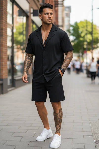 dehaine Summer set for men, shirt + shorts, men's short tracksuit C350A