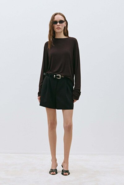 Suud Collection Acı Kahve Naya Draped Long Sleeve T-Shirt