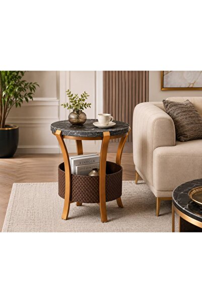 Diez AURELIA Premium Mermer Tablalı Sepetli Yan Sehpa