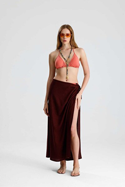 GACA COLLECTION AQUİLA Keten Pareo Bordo Etek