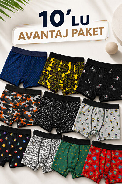 ByDon ERKEK DESENLİ ÇOCUK BOXER 10'LU AVANTAJ PAKET