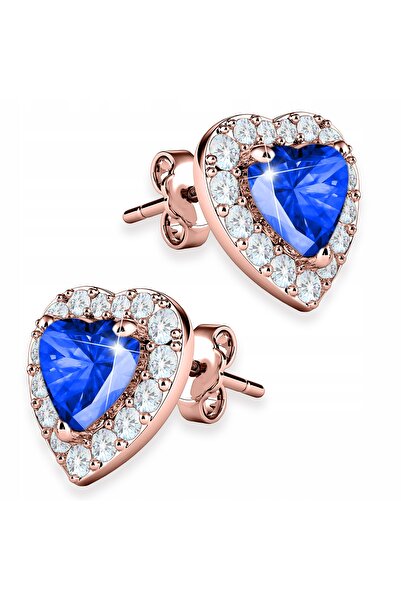 Larezo Cercei Din Argint 925 Placati Cu Aur Roz 18K, Cu Inimioare Din Cristal...
