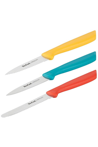 TEFAL Top Bottom Set of 3 Colorfood knives, stainless steel blade, 8 cm / 10 ...