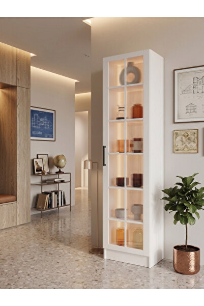 Free Home Modern LED Aydınlatmalı Sora Vitrin Tek Kapaklı Cam Vitrin | Çerçev...
