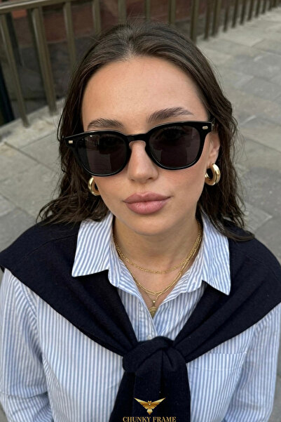 Chunky Frame Sakurel Black Uv400 Protected Ultra Light Unisex Sunglasses