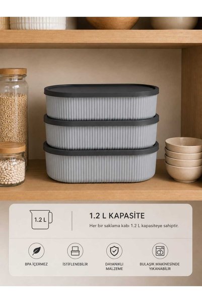 zemihra 3-Piece Line Oval Striped Storage Container Set 1.2L×3 Microwave and Freezer Compatible