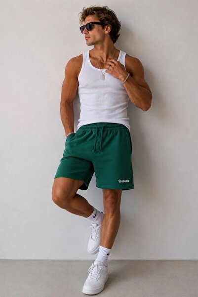 MADZEYMODA Men's Khaki Basic Shorts with Embroidery Detail Ls-92047