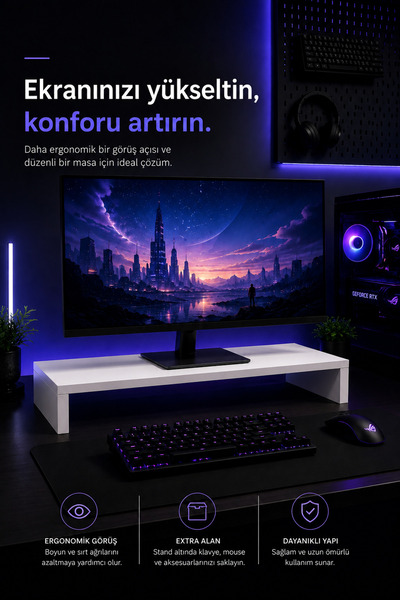 Atlanta Home Vortex Gaming Oyuncu Monitör Yükseltici Standı Setup Düzenleyici...