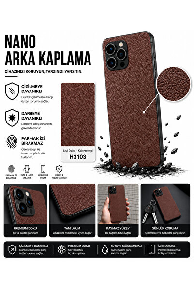Biemtek 3M Küçük Desen Deri Doku Kahverengi Arka Kaplama iPhone 14 Pro Max