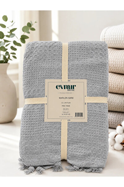 Evnur Home Evnur Marlon Sare Bağlamalı Saçaklı Çift Kişilik Pike GRİ
