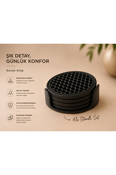adves Bardak Altlığı 4 adet + Stand
