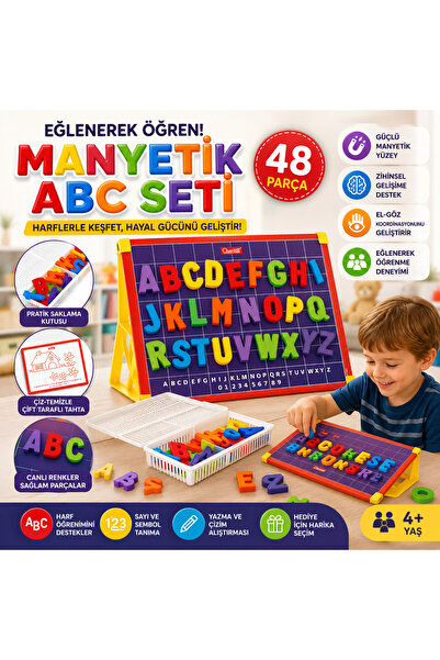 Cici Oyuncak Manyetik Alfabe Tahtası 48 Parça Eğitici Manyetik Harfler Yazı T...