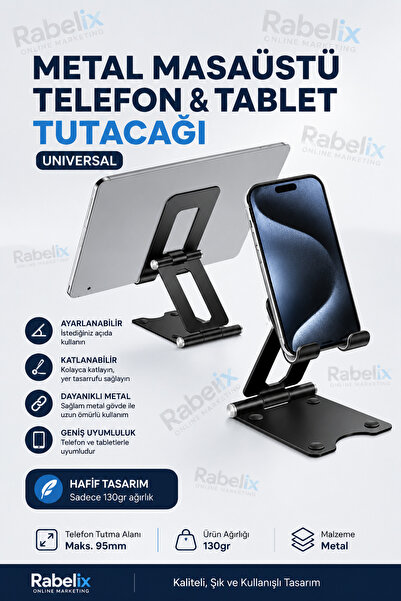 Rabelix Online Marketing Metal Desktop Phone and Tablet Holder Foldable Adjus...