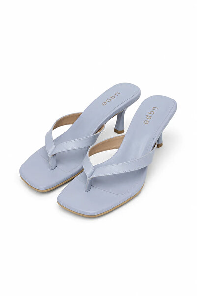 uqpe Zelda Wide-Strapped Flip-Flop Women's Slippers with Goblet Heels - Blue