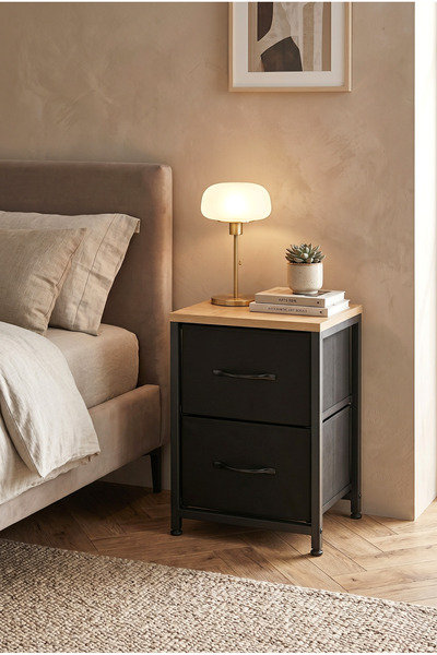miyuhome 2 Raflı Metal Komodin Yan Sehpa Çok Amaçlı Dolap Organizer Mdf Taban...