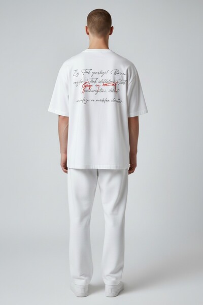 cc collection Unisex Λευκό Oversize T-Shirt με στάμπα Ατατούρκ με υπογραφή κα...