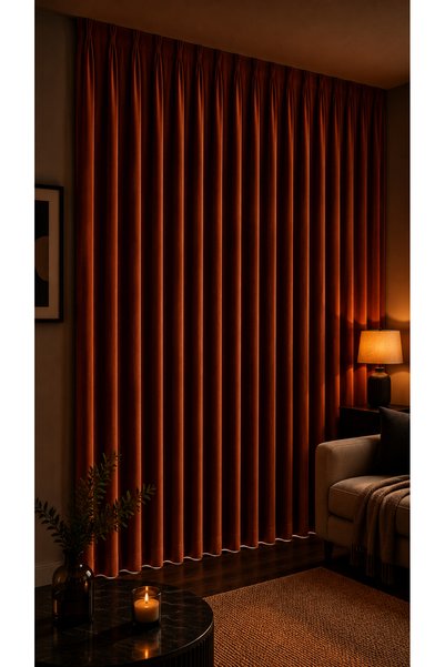 SHY TEKSTİL Tile Blackout Background Curtain Heat and Sound Insulating Solid Color
