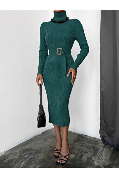 Iuliashop Rochie midi tricotată verde Marada