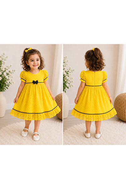 justbaby Sarı Dantel Detaylı Kız Çocuk Elbise
