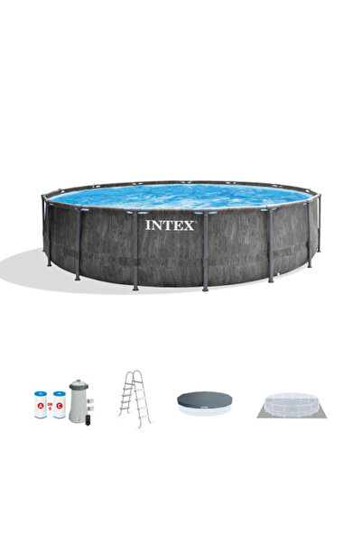 Intex مجموعة حمام سباحة فوق الأرض من جراي وود بريزم فريم مقاس 457 × 122 سم مع...