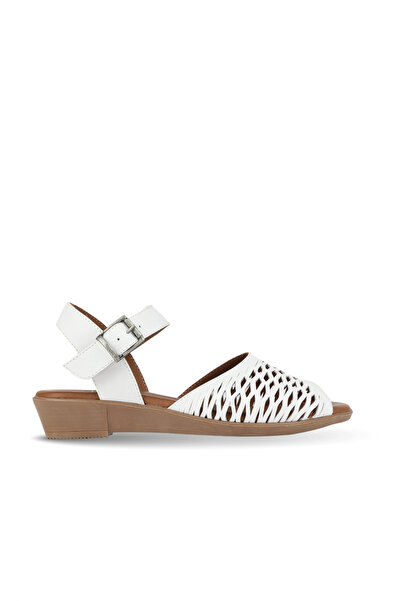 BUENO White Leather Women's Flat Sandals