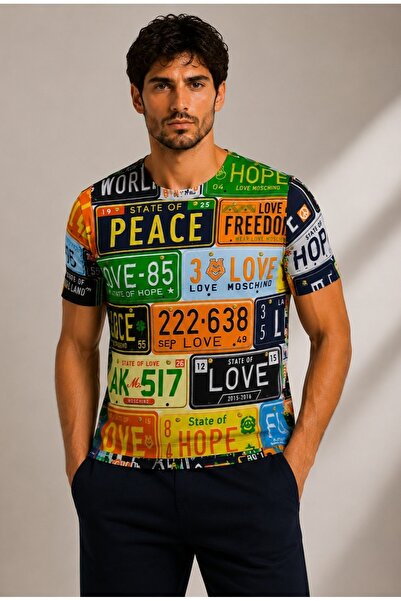 Love Moschino 100% Cotton Regular Fit License Plate Graphic Print T-Shirt