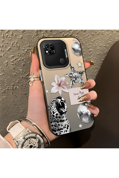 PATTERNOVA Redmi 9C/10A Uyumlu Leopar çiçek yıldız desenli silikon kılıf, şık...