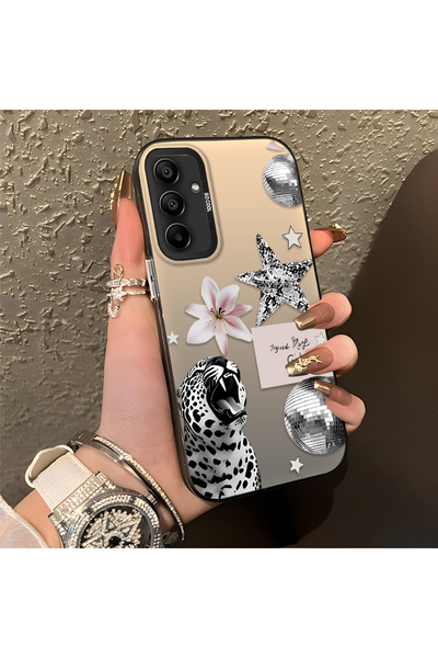 PATTERNOVA Samsung Galaxy A15 4G/5G Uyumlu Leopar çiçek yıldız desenli siliko...