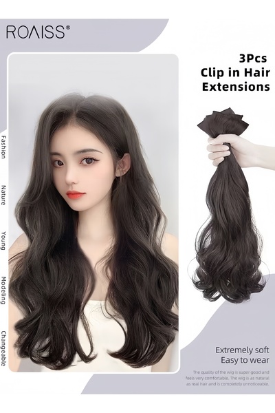 ROAISS 3Pcs Clip in Hair Extensions Invisible Adjustable Long Curly Synthetic...