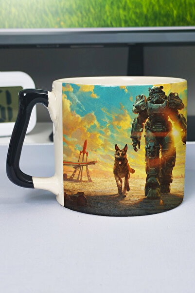 ZipZap كوب سيراميك فاخر مطبوع عليه Fallout (قطعة واحدة) بمقبض أسود خاص بمقبض ...