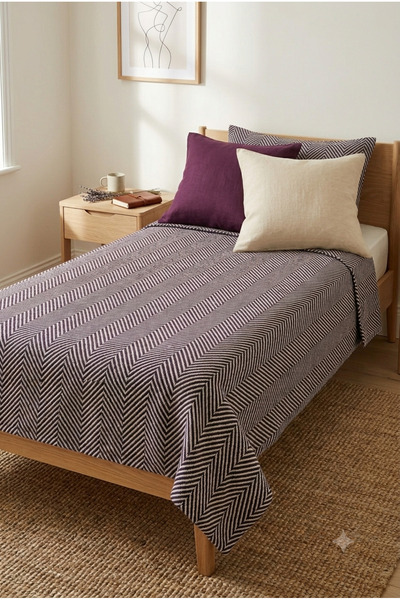 MKAtölyem Cotton Woven Natural Single Pique-Bedspread 165X215 Purple