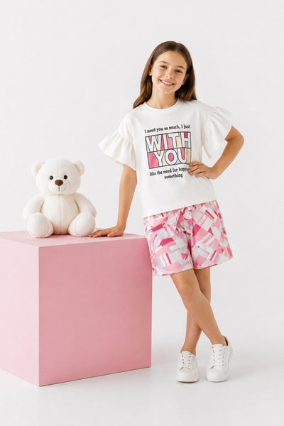 BABY SPORT Set tricou imprimat și pantaloni scurți cu imprimeu pentru fete, c...
