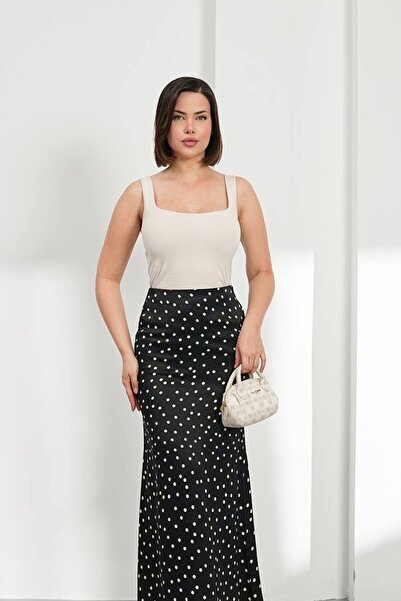 Bleu Petite Polka Dot Satin Fabric Women's Maxi Skirt
