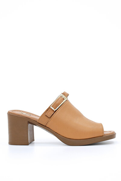 kajal ayakkabı As102 Belt Detailed Thick Heeled Genuine Leather Slippers