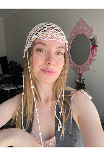 Liner Studio El Örgüsü İncili Bandana Saç Aksesuarı