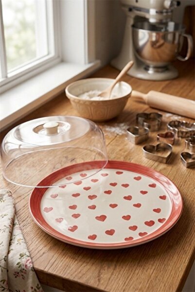 Akkoyunlu home Heart Patterned Transparent Lid Cake Dish - Decorative Pastry ...